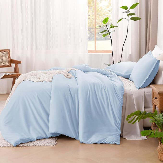 Litanika Comforters Light Blue Twin/Twin XL Size, 2 Pieces Lightweight Solid Bedding Comforter Set, All Season Fluffy Bed Set (66x90In Comforter & 1 Pillowcase)