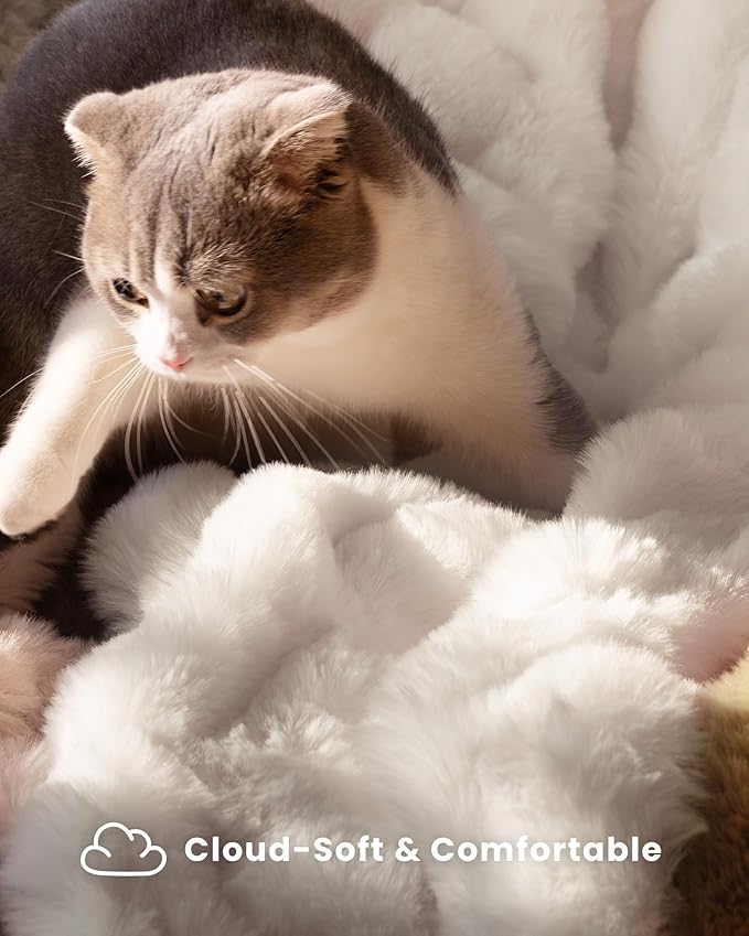 Ultra Soft Cozy Faux Fur Throw Blanket, Fuzzy Plush Thick Bubble Blanket - Image 2