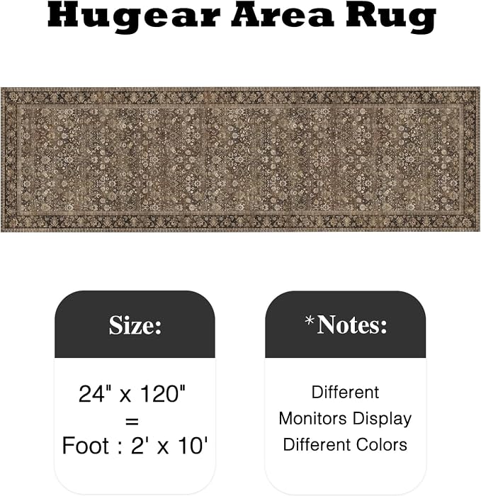 2x10 Brown Vintage Floral Washable Runner Rug - Image 2
