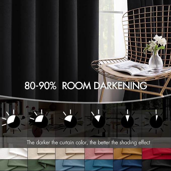 MIULEE Velvet Curtains 50W x 108L 2 Panels Black Blackout Curtains | Luxury - Image 4