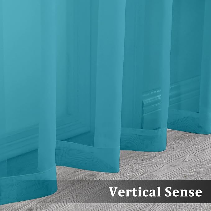 Turquoise Sheer Curtains 63 Inches Length 2 Panels, Light Filtering Treatment - Image 5