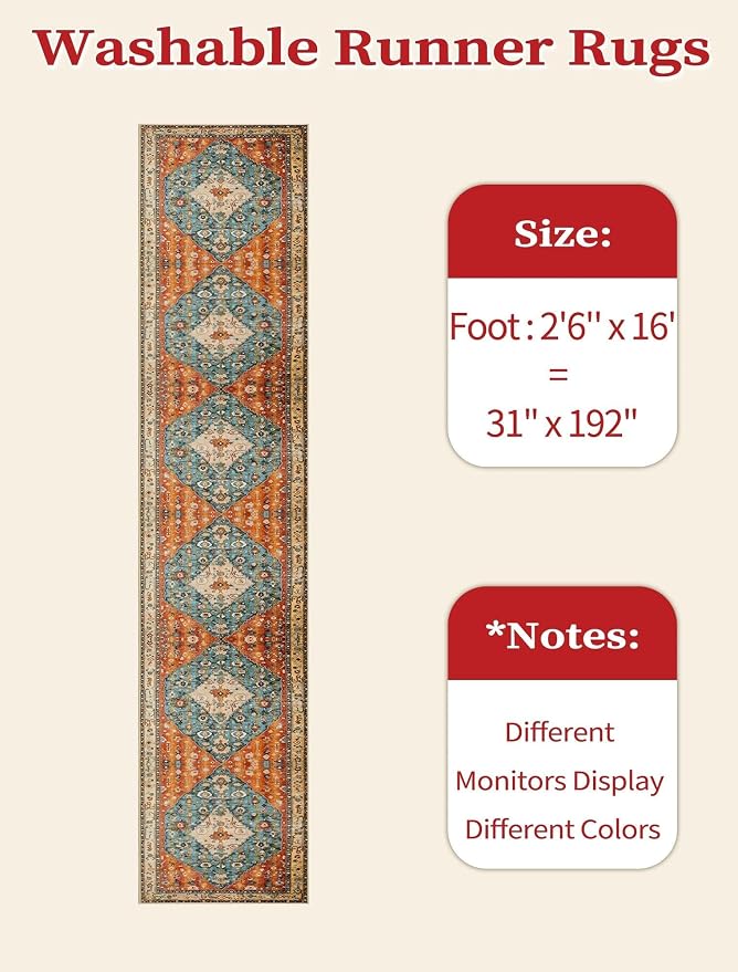 SERISSA 2'6"x16' Washable Non Slip Boho Runner Rug - Image 6