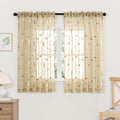 MIULEE Beige Sheer Curtains 2 Panels Embroidered Leaf Patterned, W52 x L45 | by MIULEE