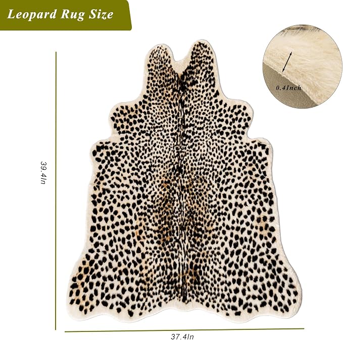 Leopard Print Rug, Faux Cowhide Cheetah Skin Rug Animal Printed Area Rug Carpet - Image 3