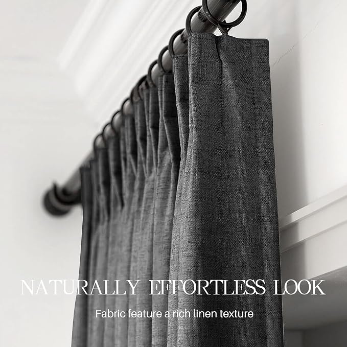 Pinch Pleated Linen Curtains 100% Blackout 108 Inches Long - Image 6