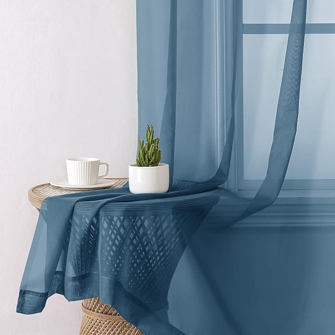 Dusty Blue Sheer Curtains 90 Inches Long 2 Panels, Light Filtering Breathable - Image 4
