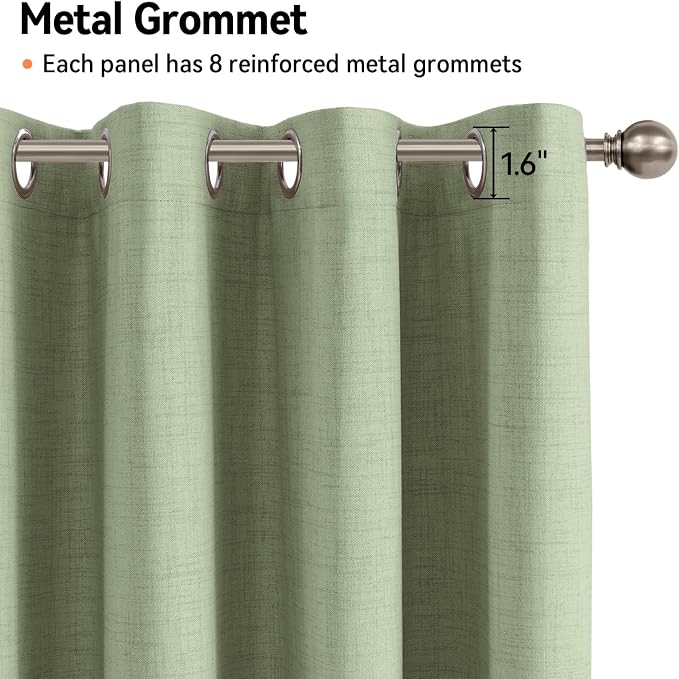 100% Blackout Linen Textured Curtains 84 Inch Long, Sage Green | 100% Blackout - Image 6