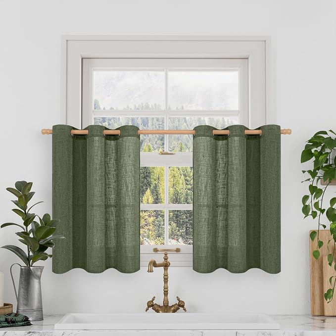 Short Linen Curtains 36 Inch Length 2 Panels, Light Filtering Window Curtains by LAMIT