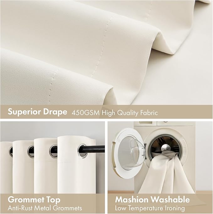 MIULEE Cream 100% Blackout Curtains - Image 7