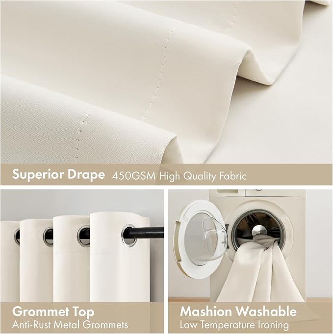 MIULEE Cream 100% Blackout Curtains - Image 7