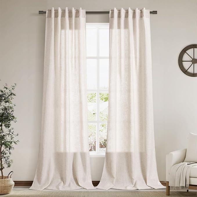 Beige Linen Curtains 96 Inches Long by Nanspring