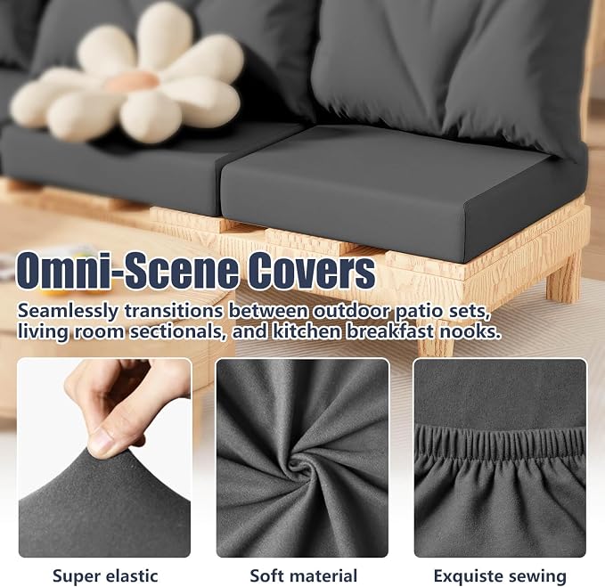 8Pcs Outdoor Cushion Covers, Stretch Patio Furniture Couch Chair Slipcovers | - Image 4