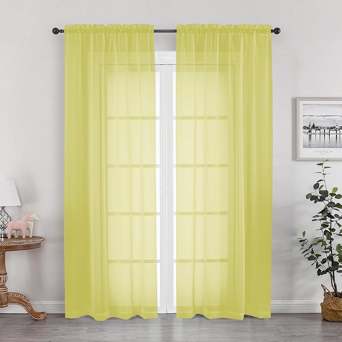 Lemon Sheer Curtains for Bedroom Living Room 72 Inches Long 2 Panels Set by OWENIE
