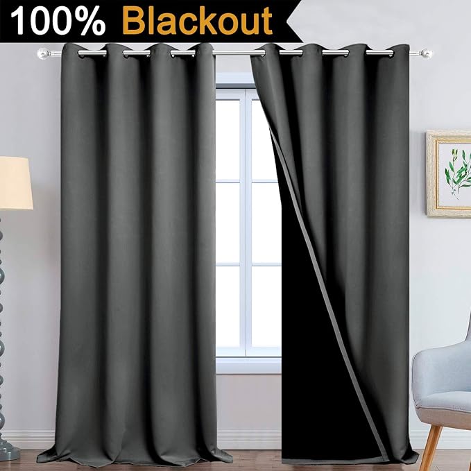 Yakamok Dark Grey 100% Blackout Curtains 108 Inches Long 52" Wide 2 Panels | - Image 2