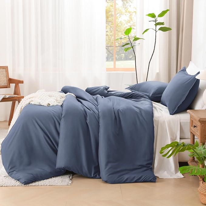 Litanika Comforters Bluish Grey Queen Size, 3 Pieces Lightweight Solid Bedding Set & Collections, All Season Fluffy Bed Set (90x90In Comforter & 2 Pillowcases)