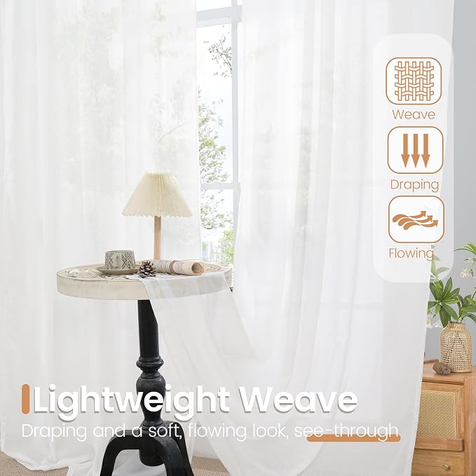 BGment White Linen Sheer Curtains 36 Inch Length - Image 5