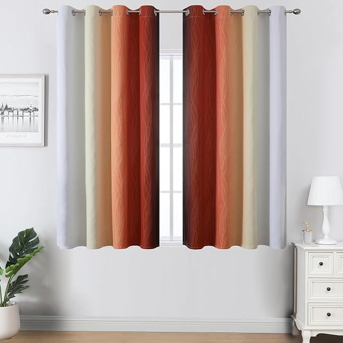 Burnt Orange and Greyish White Ombre Blackout Curtains 52Wx45L Inch Long | - Image 2