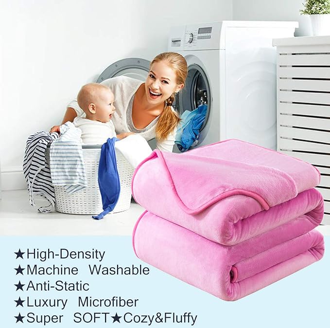 Flannel Fleece King Size Summer Blanket All Season 350GSM Lightweight Throw for The Bed Extra Soft Brush Fabric Winter Warm Sofa Blanket 90" x 108"(Pink King)