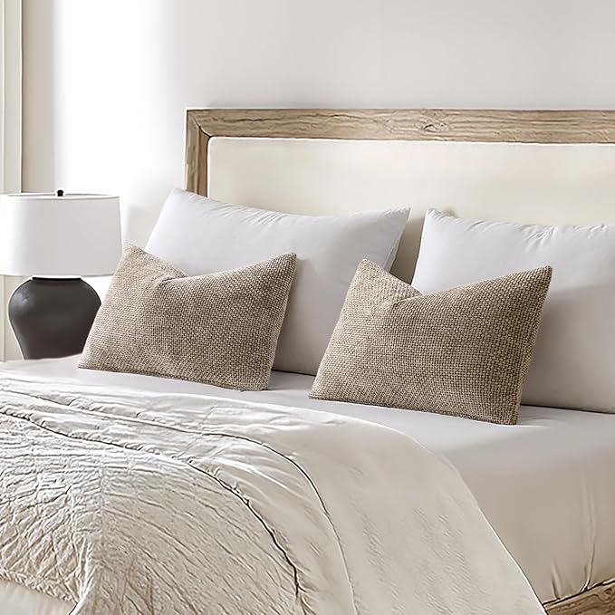MIULEE Decorative Lumbar Throw Pillow Covers 12x20 in Neutral Khaki 2 Pack | - Image 3