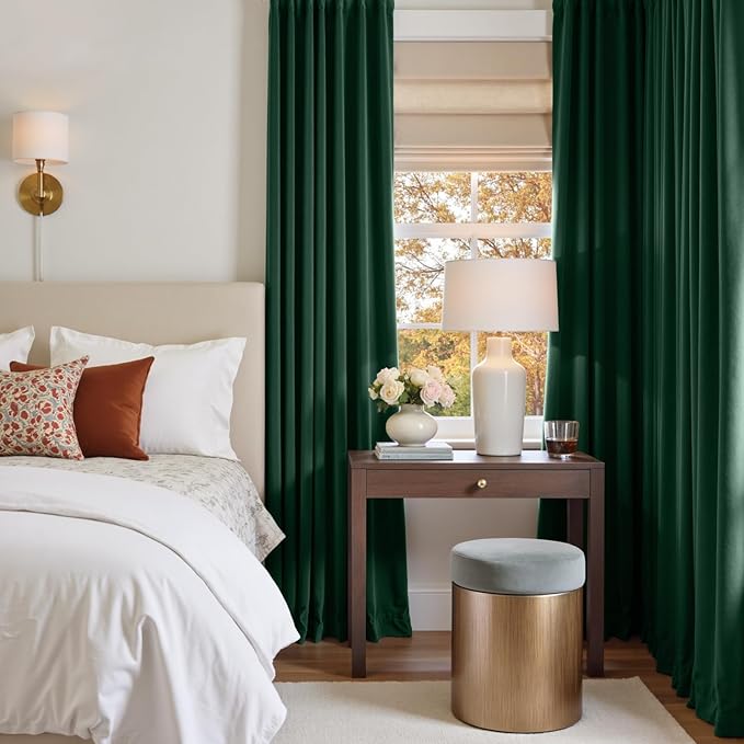 Lazzzy Velvet Blackout Curtains Thermal Insulated Room Window Drapes Super Soft Luxury Curtains for Living Room Bedroom Rod Pocket 2 Panels, Emerald Green, 62" W x 120" L