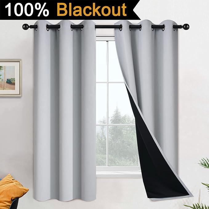 Yakamok Light Grey 100% Blackout Curtains 63 Inches Long 42" Wide 2 Panel | - Image 2