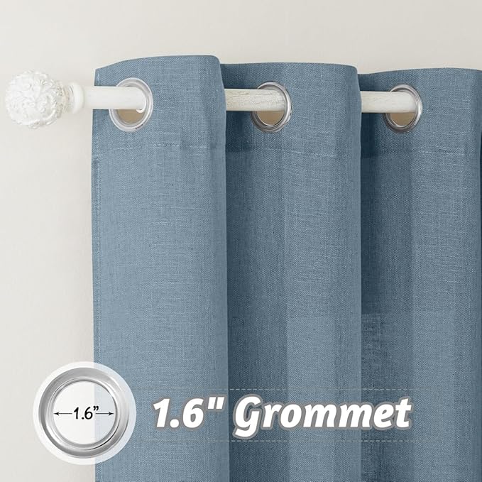 RYB HOME Natural Semi Sheer Curtains - Linen Texture Light Filtering Privacy Lightweight Wrinkle-Resistant Washable Vintage Drapes for Kitchen Home Office, W 60 x L 95 inches, Stone Blue, 1 Panel