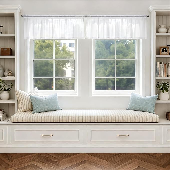 MIULEE 4 Panels White Valance Short Valance Sheer Curtains 42 x 14 Inches | - Image 2