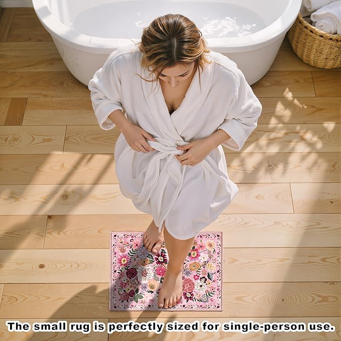 Pink Floral Entry Door Mat 24x17 inch - Image 2
