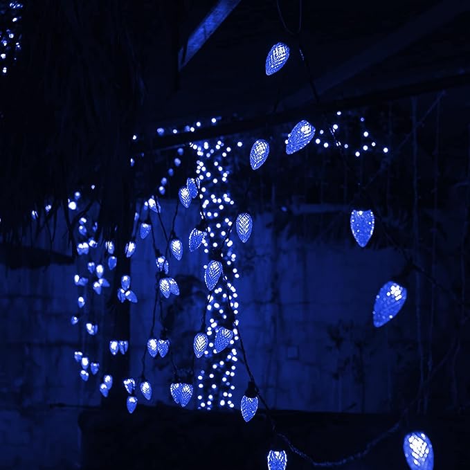 Dazzle Bright C9 Christmas String Lights, 100 LED 66 FT Waterproof Connectable Green Wire Fairy Lights, Christmas Lights for Indoor Outdoor Home Garden Yard Xmas Tree House Decorations (Blue)