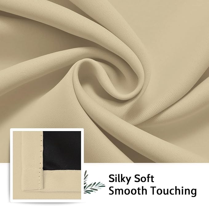 SimpleHome Beige 100% Blackout Curtains Room Darkening Living Room 54 Inch | - Image 7