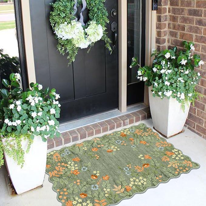 Front Door Mat Indoor Outside Entrance, 2x3 Sage Green Floral Rug | Non-Slip - Image 4