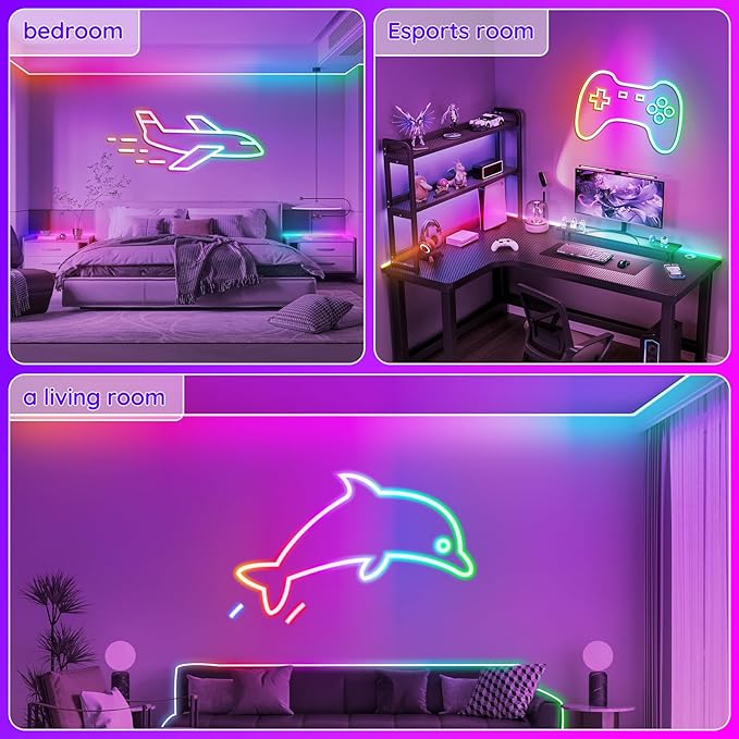 16.4Ft Neon Rope Lights,Flexible Led Rope Lights Control with App/Remote,Multiple Modes Music Sync Gaming RGB Led Neon Lights for Bedroom Outdoor