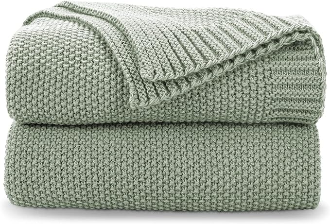 CozeCube Sage Green Seed Stitch Throw Blanket 60"x80", Farmhouse Decor | Blanket by CozeCube