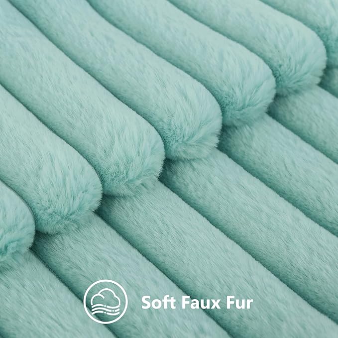 decorUhome Fall Faux Fur Throw Pillow Covers 26x26 Set of 2 Aqua | Decorative - Image 2