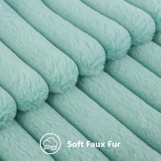 decorUhome Fall Faux Fur Throw Pillow Covers 20x20 Set of 2 Aqua | Decorative - Image 2