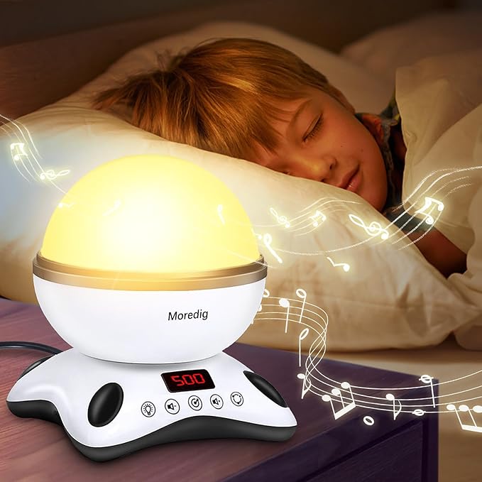 Moredig Kids Night Light Projector, Remote Baby Night Lights for Kids Room with 12 Music Nursery Night Light Projector for Kids Timer 2 Projections 18 Light Modes, Gifts for Baby Kids - Black