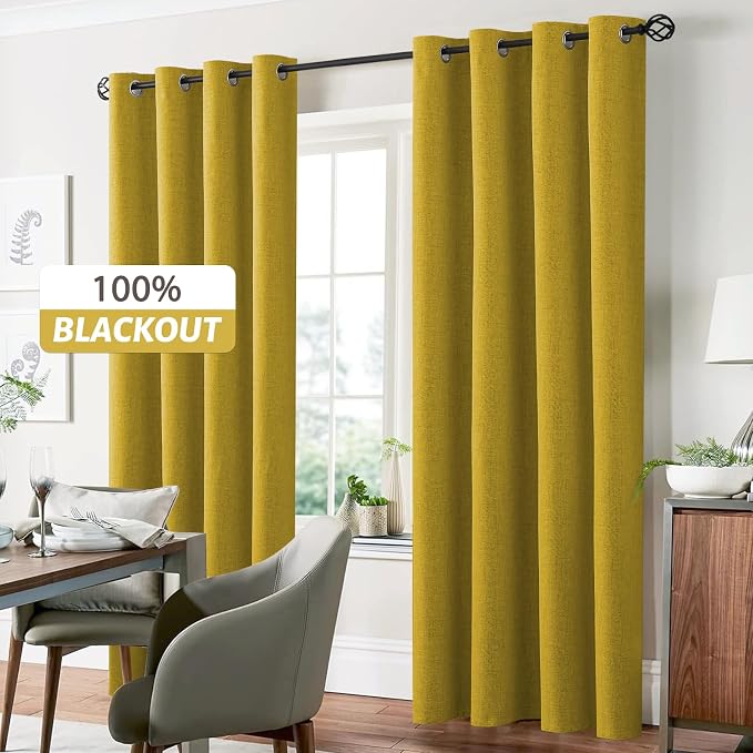 Yakamok Mustard Yellow Linen Textured Curtains 84 Inches Long - Image 7