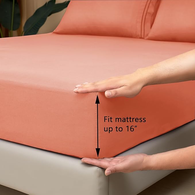 Mejoroom California King Size Sheet Set - Soft Microfiber Bed Sheets,Deep Pocket Fitted Sheet, Breathable, Wrinkle & Fade Resistant - 4 Piece (California King, Coral)