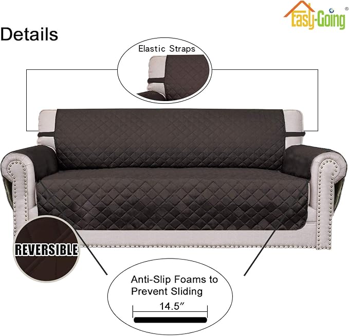 Easy-Going Reversible Couch Cover, 4 Seater Sofa, Chocolate/Chocolate | - Image 3