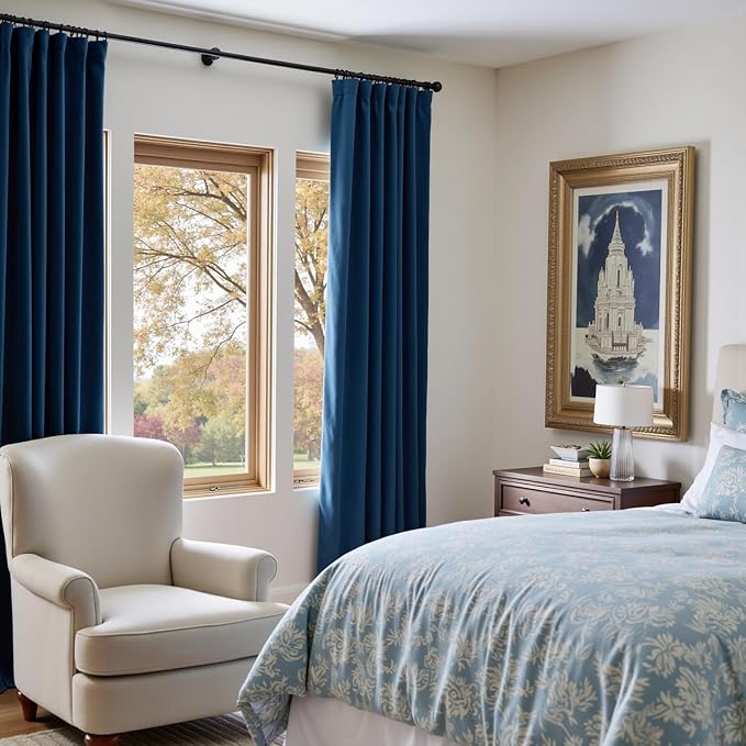 Lazzzy Velvet Blackout Curtains Thermal Insulated Room Window Drapes Super Soft Luxury Curtains for Living Room Bedroom Rod Pocket 2 Panels, Dark Blue, 52" W x 96" L