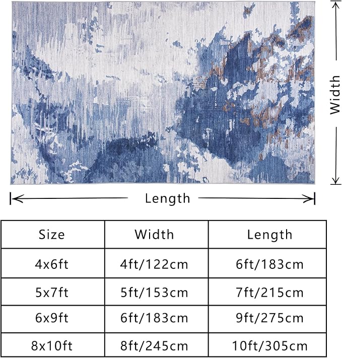 Living Room Rug 8x10 Dark Blue Area Rugs Machine Washable Abstract Boho Large - Image 2