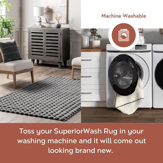 nuLOOM Jeni Dark Grey Checkered Washable Area Rug - Image 3