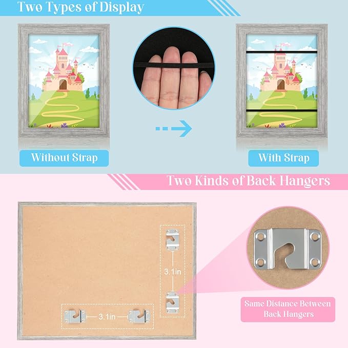 [3-Pack] Kids Art Frames, 8.5x11 Front Opening Kids Artwork Frames Changeable, Grey Wood Grain Artwork Display Storage Frame for Wall, Holds 50 Pcs, for 3D Picture, Crafts, Children Drawing, Hanging