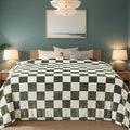 Checkered King Size Blanket,Premium Lightweight Anti-Static 90x108 Inches Sage Green Throw Blankets for King Calking Bed,Couch, Sofa, Chair, Camping, Picnic,Sage Green