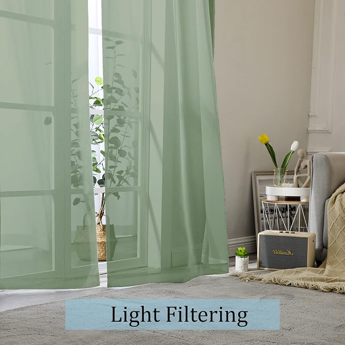 Sheer Curtains Sage Green, Light Filtering - Image 4