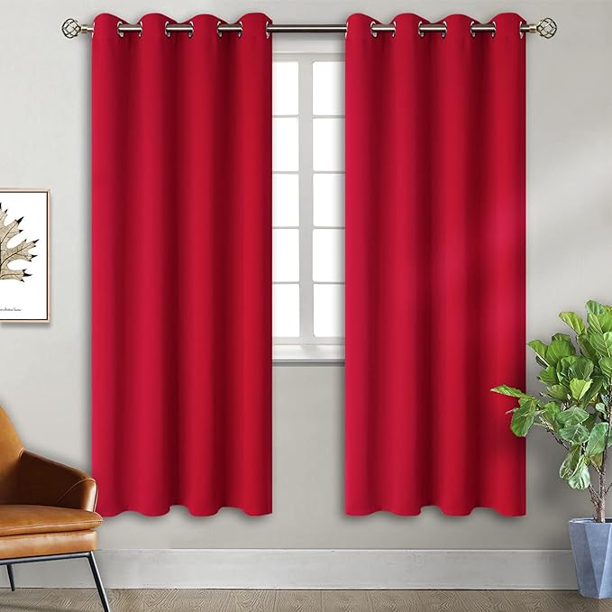BGment Red Blackout Curtains for Bedroom - Grommet Thermal Insulated Room Darkening Window Curtains, Set of 2 Panels, Each 55 x 69 Inch