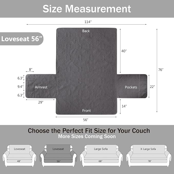 Soft Gray Loveseat Covers for 2 Cushion Couch, Water-Repellent Slip Covers for - Image 7