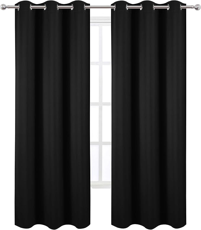 Black Thermal Blackout Curtains/42 x 95 Inch/Set of 2 Panels Room Darkening - Image 2