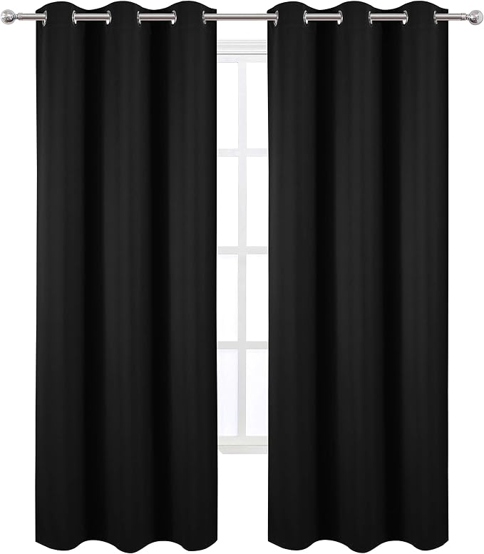 Black Thermal Blackout Curtains/38 x 84 Inch/Set of 2 Panels Room Darkening - Image 2