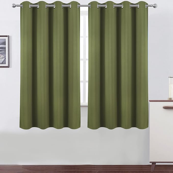 Olive Green Blackout Curtains 52 x 63 Inch Length/Set of 2 Curtain by Lemomo